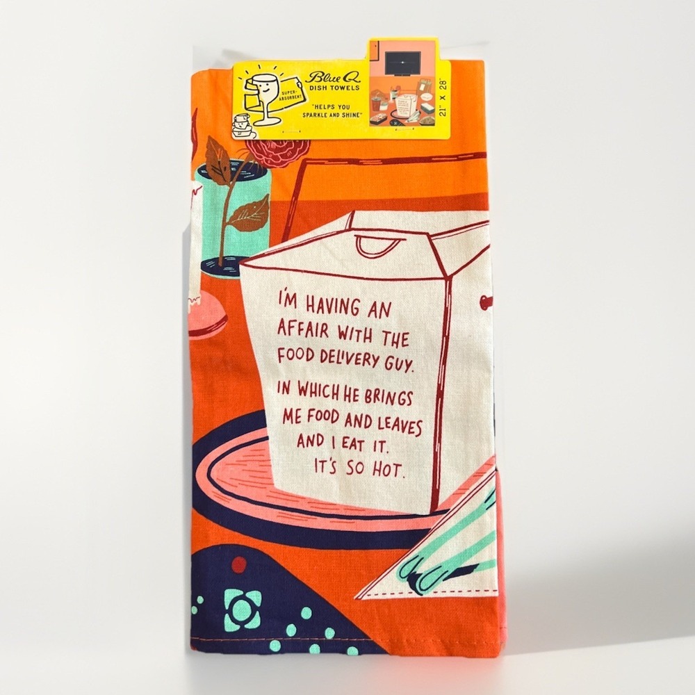 Blue Q Dish Kitchen Tea Towel 21"x 28"Food Delivery Humor Novelty Colorful New